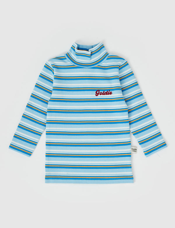 Goldie & Ace Sky Stripe Embroidered Rib Skivvy Sky Gold in Blue
