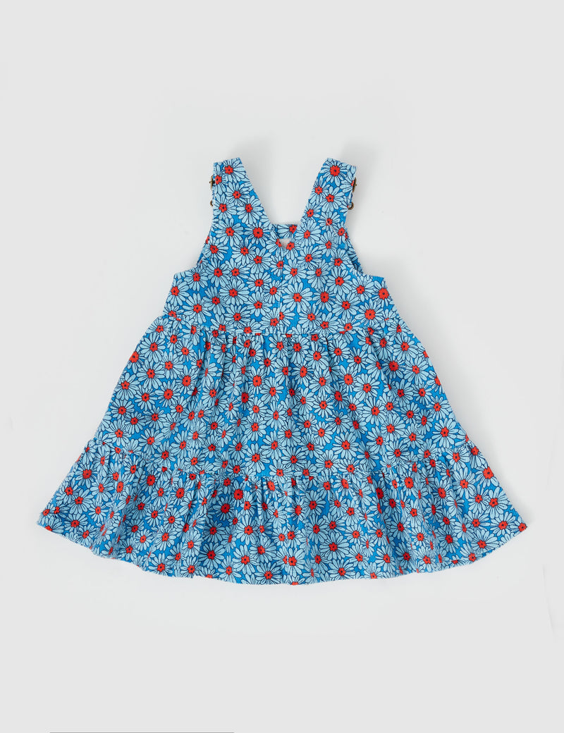 Goldie & Ace Dixie Daisy Tiered Corduroy Pinafore Dress Blue Red in Multi