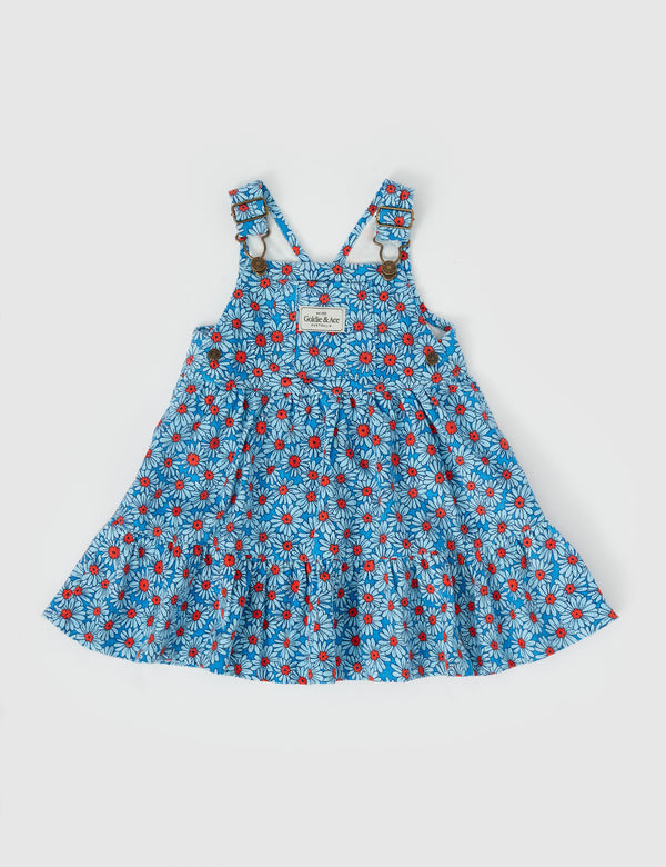 Goldie & Ace Dixie Daisy Tiered Corduroy Pinafore Dress Blue Red in Multi