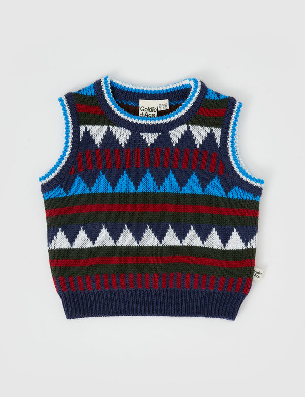 Goldie & Ace Darcy Sweater Vest Navy Multi in Blue