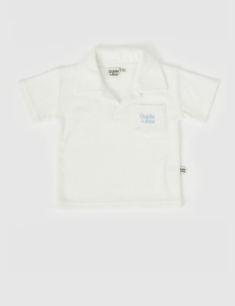 Goldie & Ace Oasis Terry Towelling Polo Shirt Ivory in White