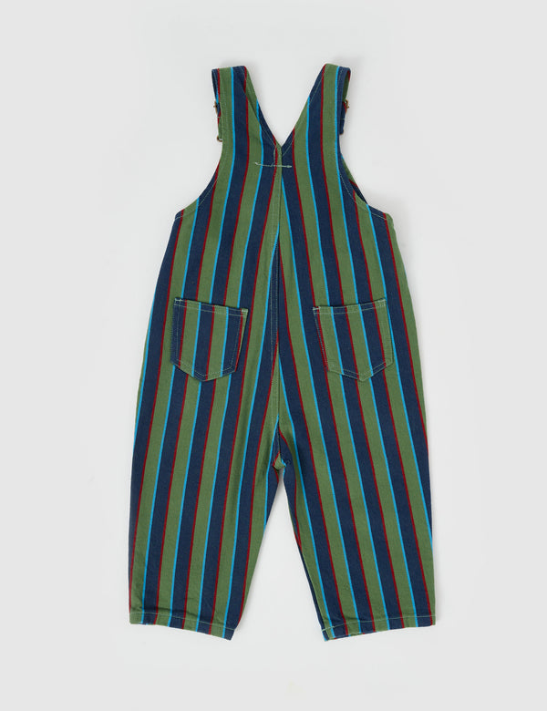 Goldie & Ace Twill Overalls Heritage Stripe Green Blue in Multi