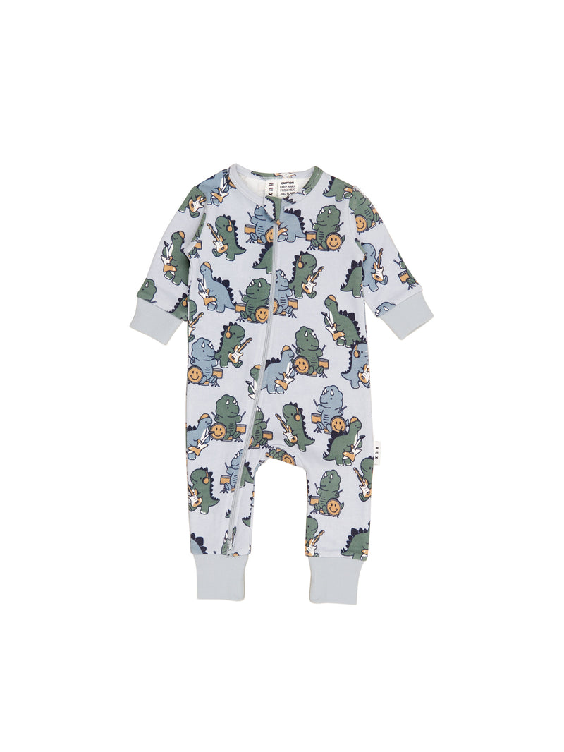 Huxbaby Dino Band Long Sleeve Romper Slate in Blue