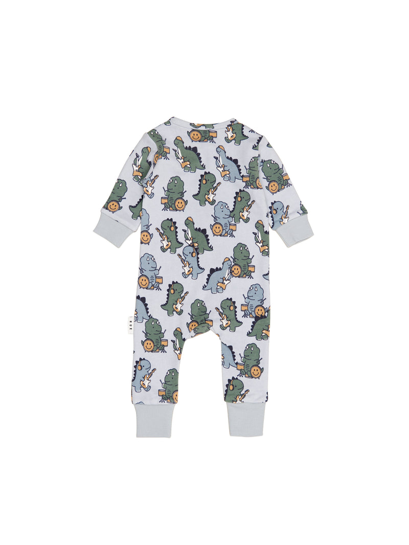 Huxbaby Dino Band Long Sleeve Romper Slate in Blue