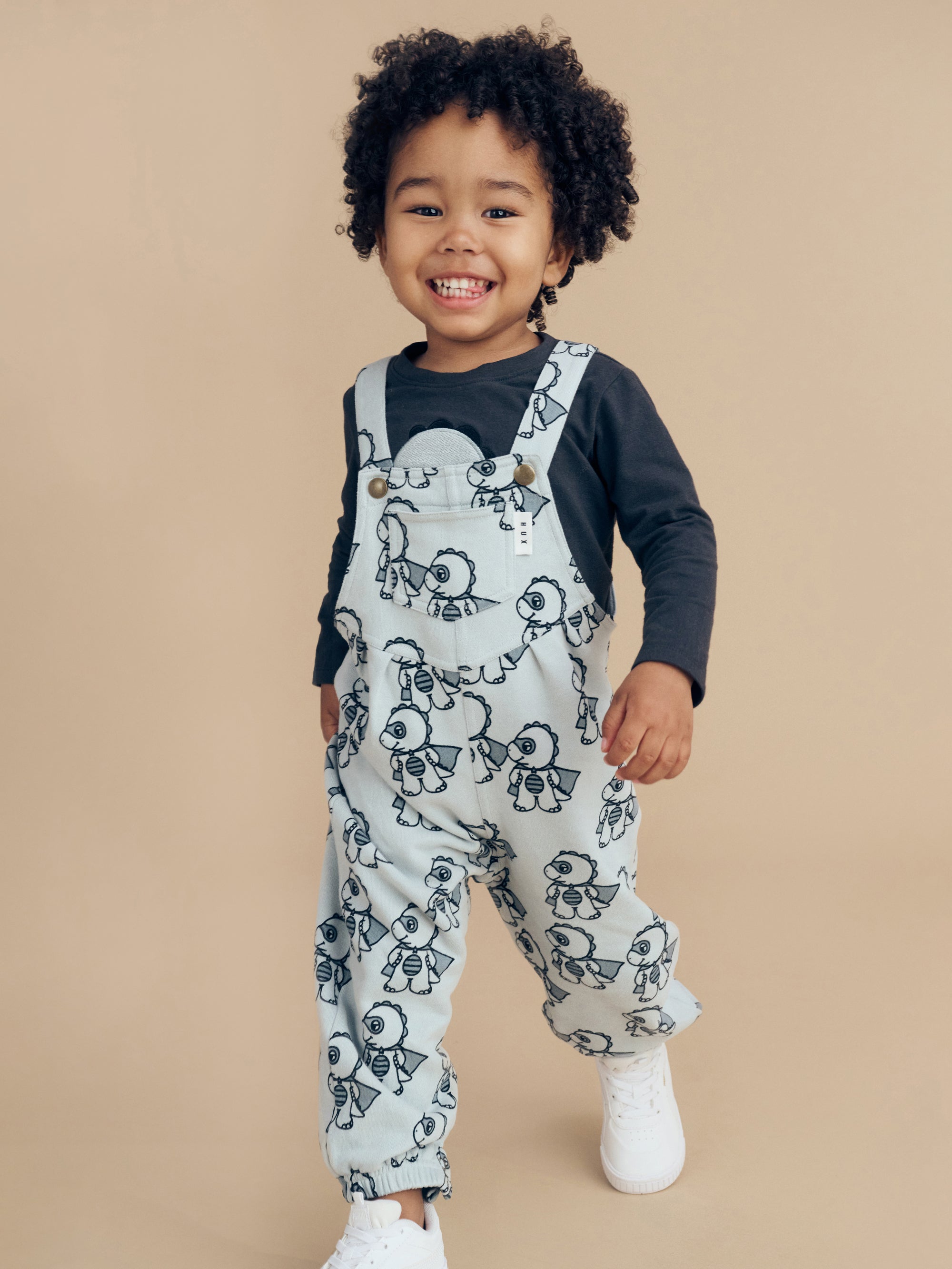 Huxbaby Dino Hero Terry Overalls Slate in Multi