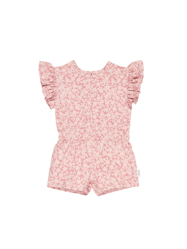 Huxbaby Smile Floral Frill Playsuit Dusty Rose in Pink