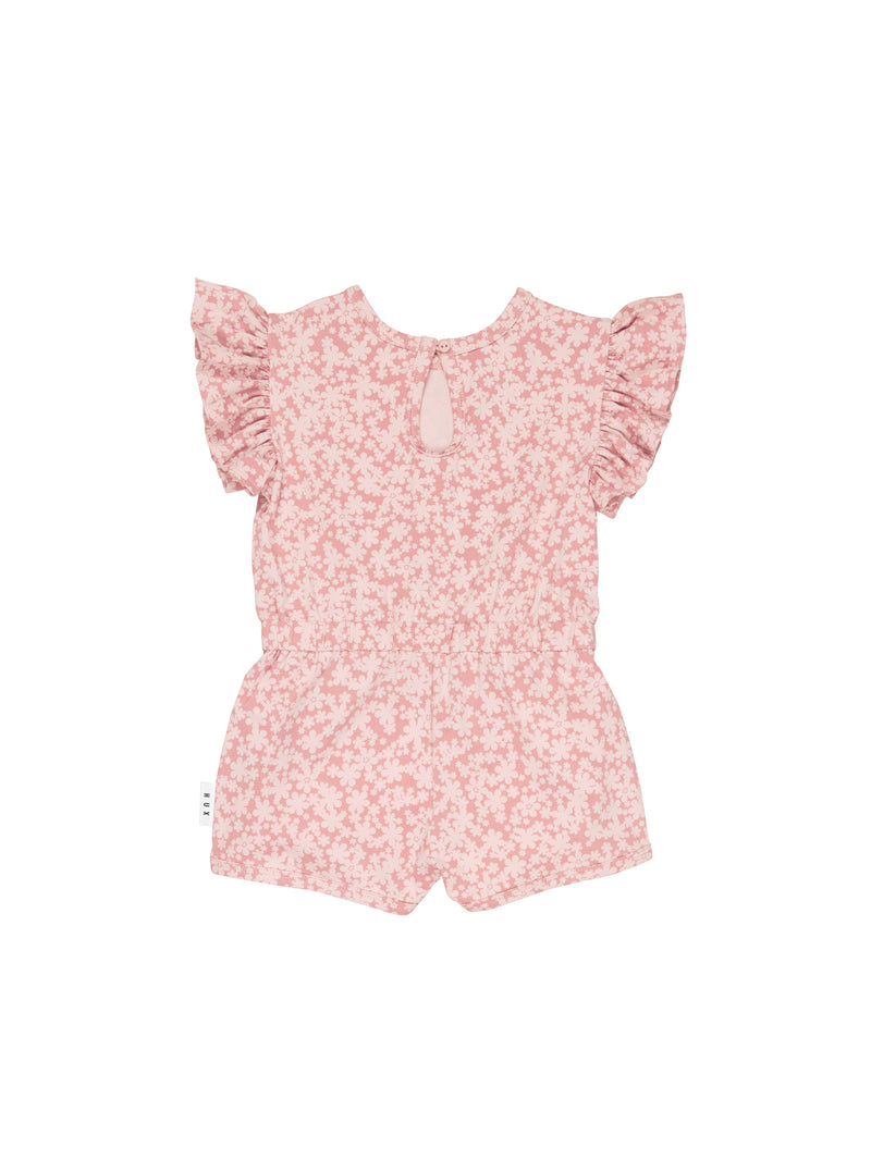 Huxbaby Smile Floral Frill Playsuit Dusty Rose in Pink