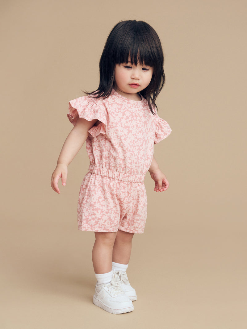 Huxbaby Smile Floral Frill Playsuit Dusty Rose in Pink