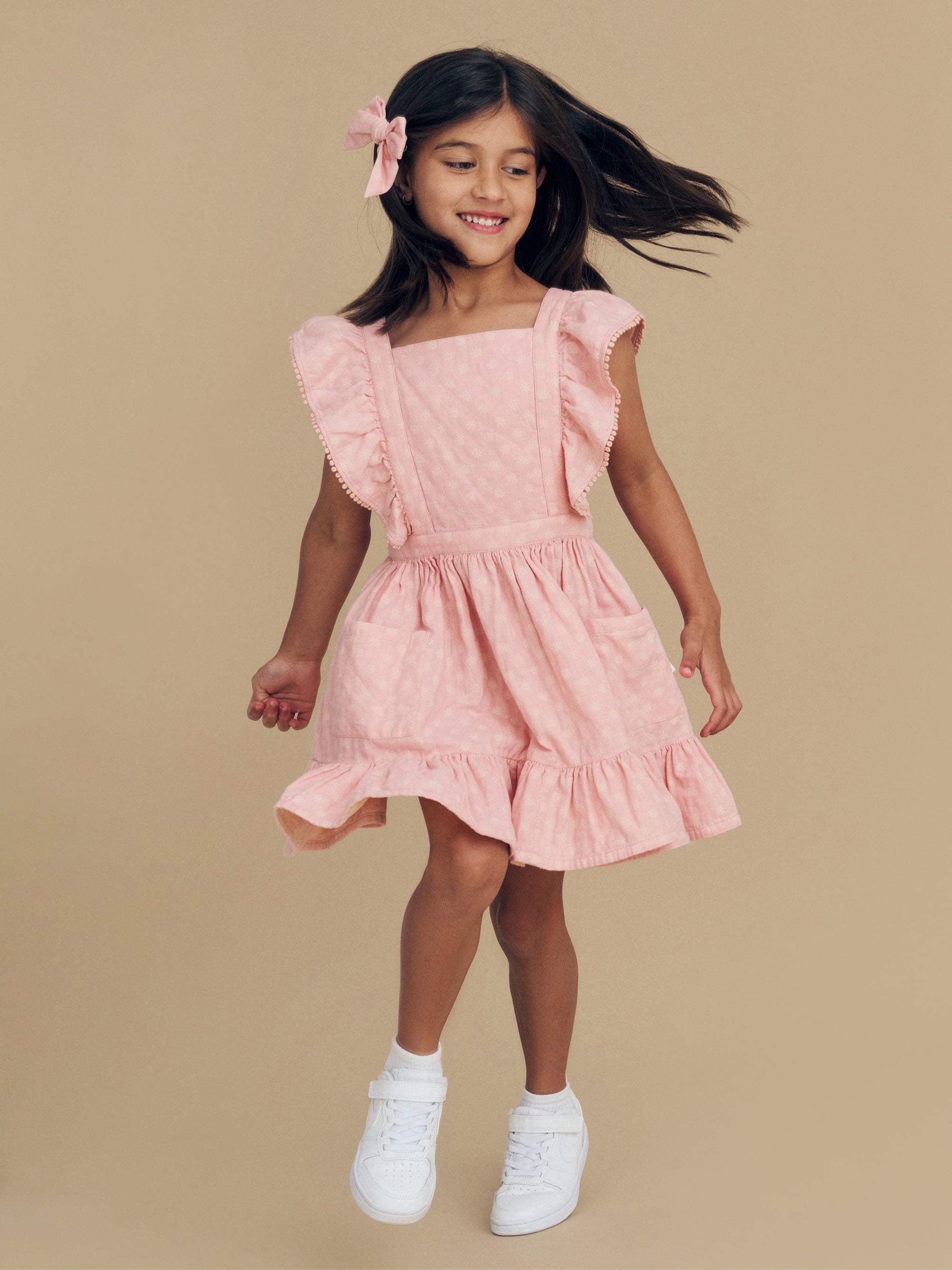 Huxbaby Daisy Reversible Bib Dress Dusty Rose and Sunkiss in Multi