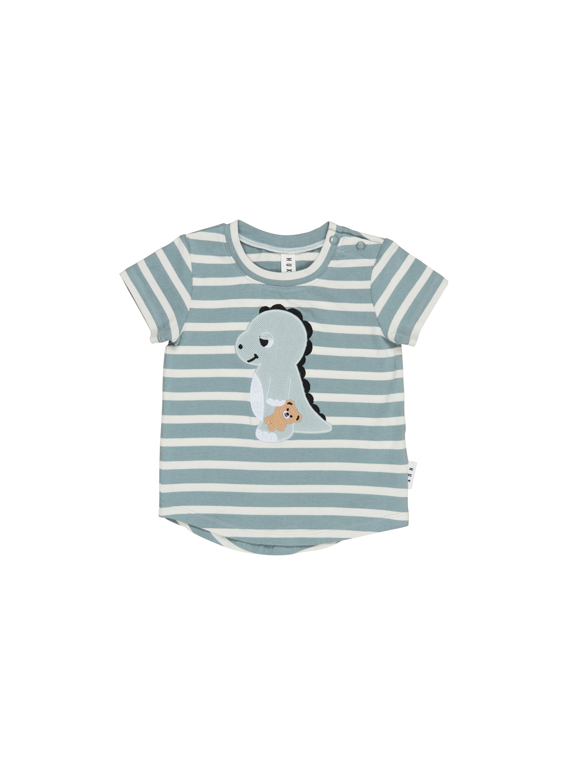 Huxbaby Dino Stripe T-Shirt Old Slate in Blue