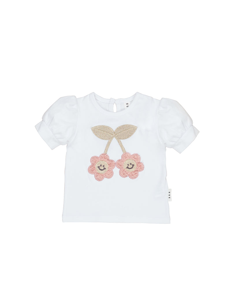 Huxbaby Smile Flower Puff T-Shirt in White