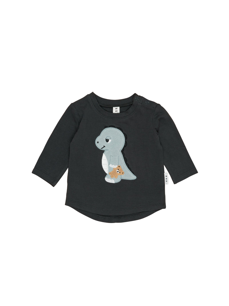 Huxbaby Sleepy Dino Top in Soft Black