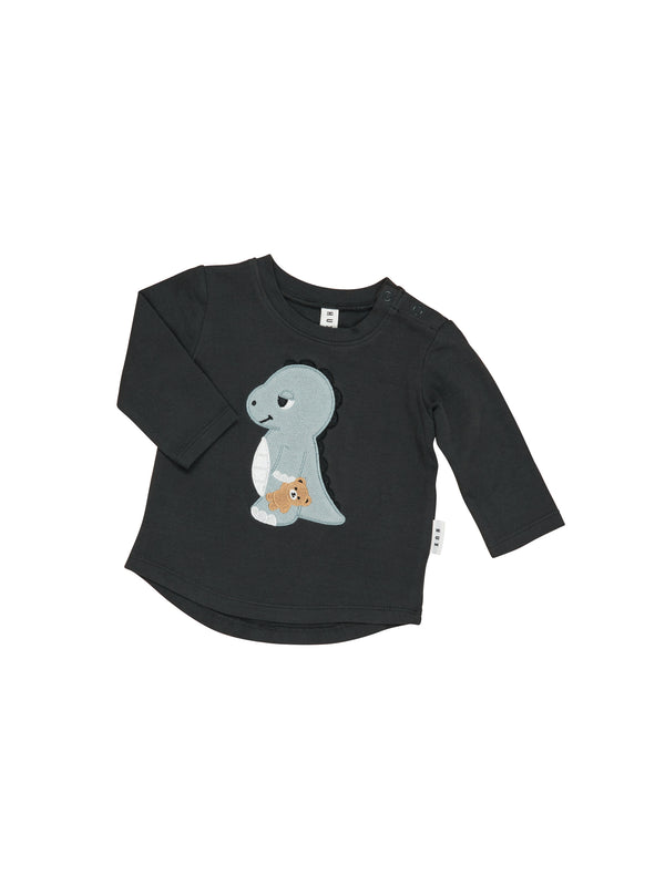 Huxbaby Sleepy Dino Top in Soft Black