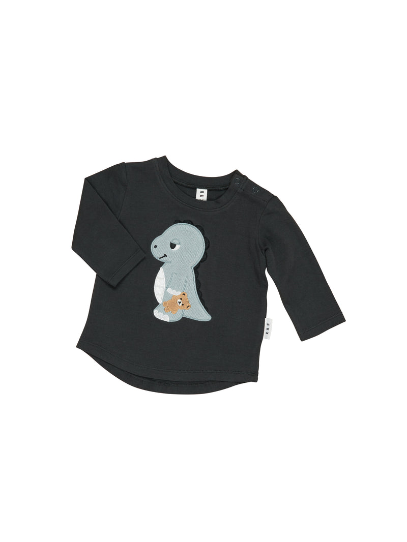 Huxbaby Sleepy Dino Top in Soft Black