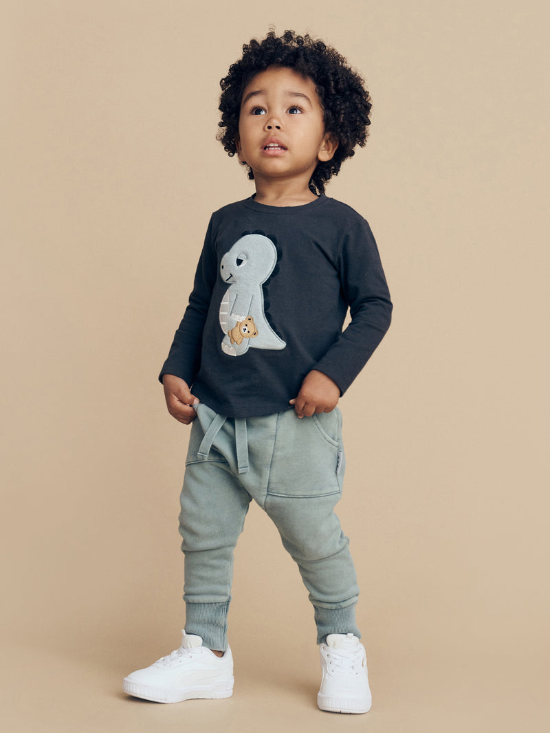 Huxbaby Sleepy Dino Top in Soft Black