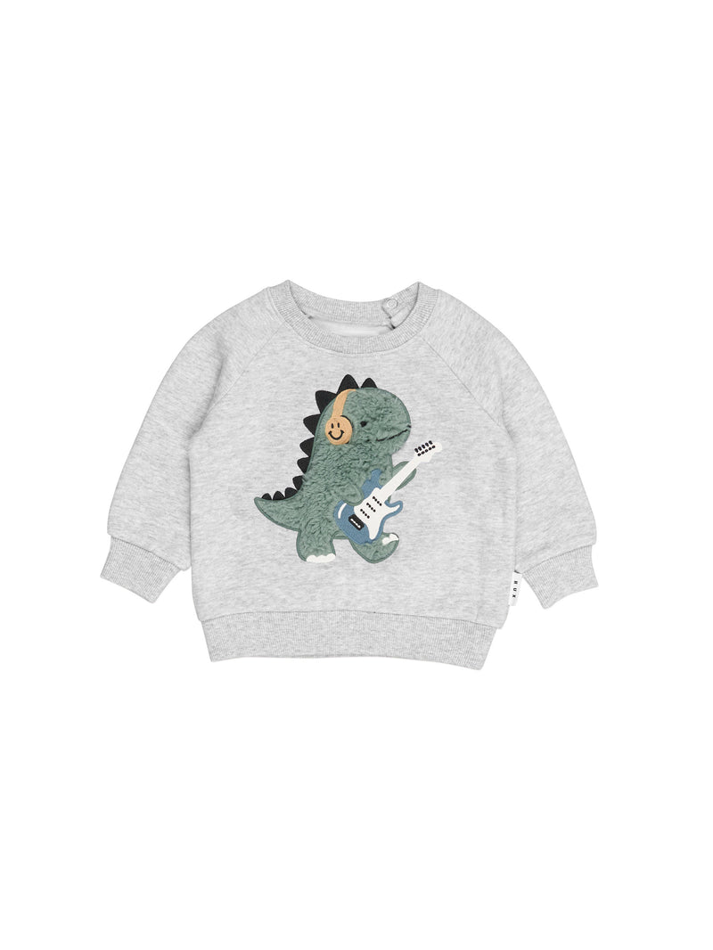 Huxbaby Furry Dino Sweatshirt in Grey Marle