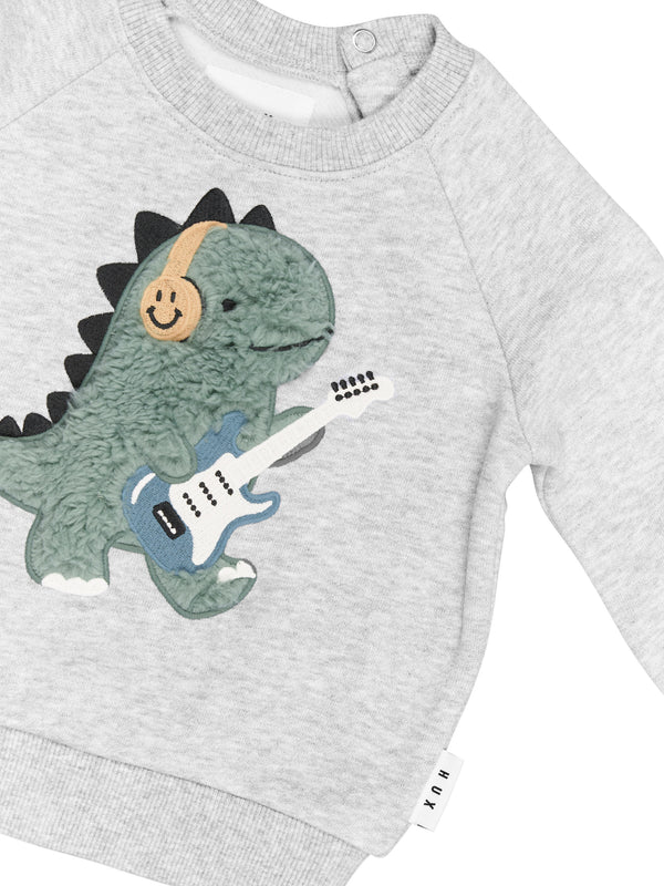 Huxbaby Furry Dino Sweatshirt in Grey Marle