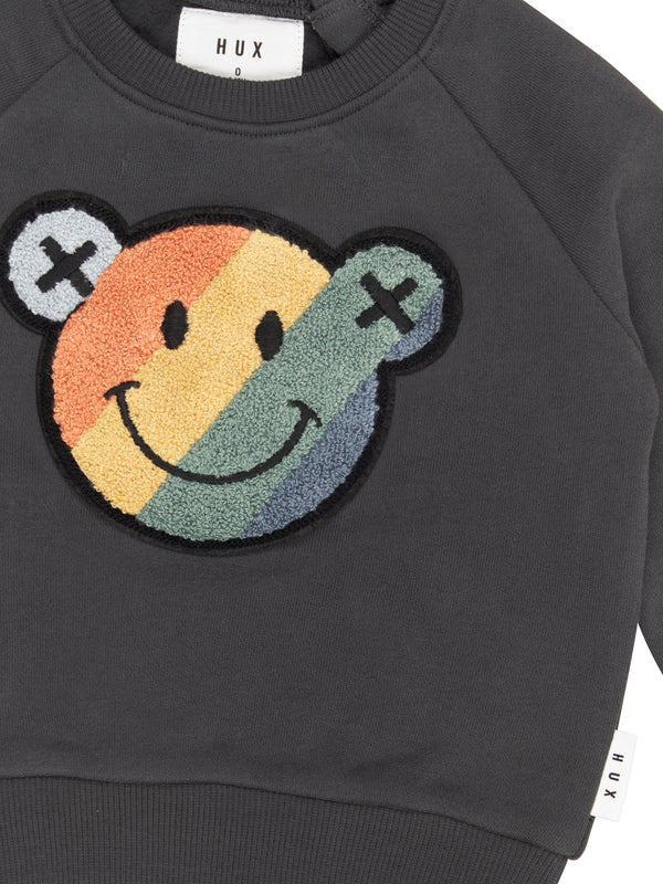 Huxbaby Smiley Rainbow sweatshirt in soft black