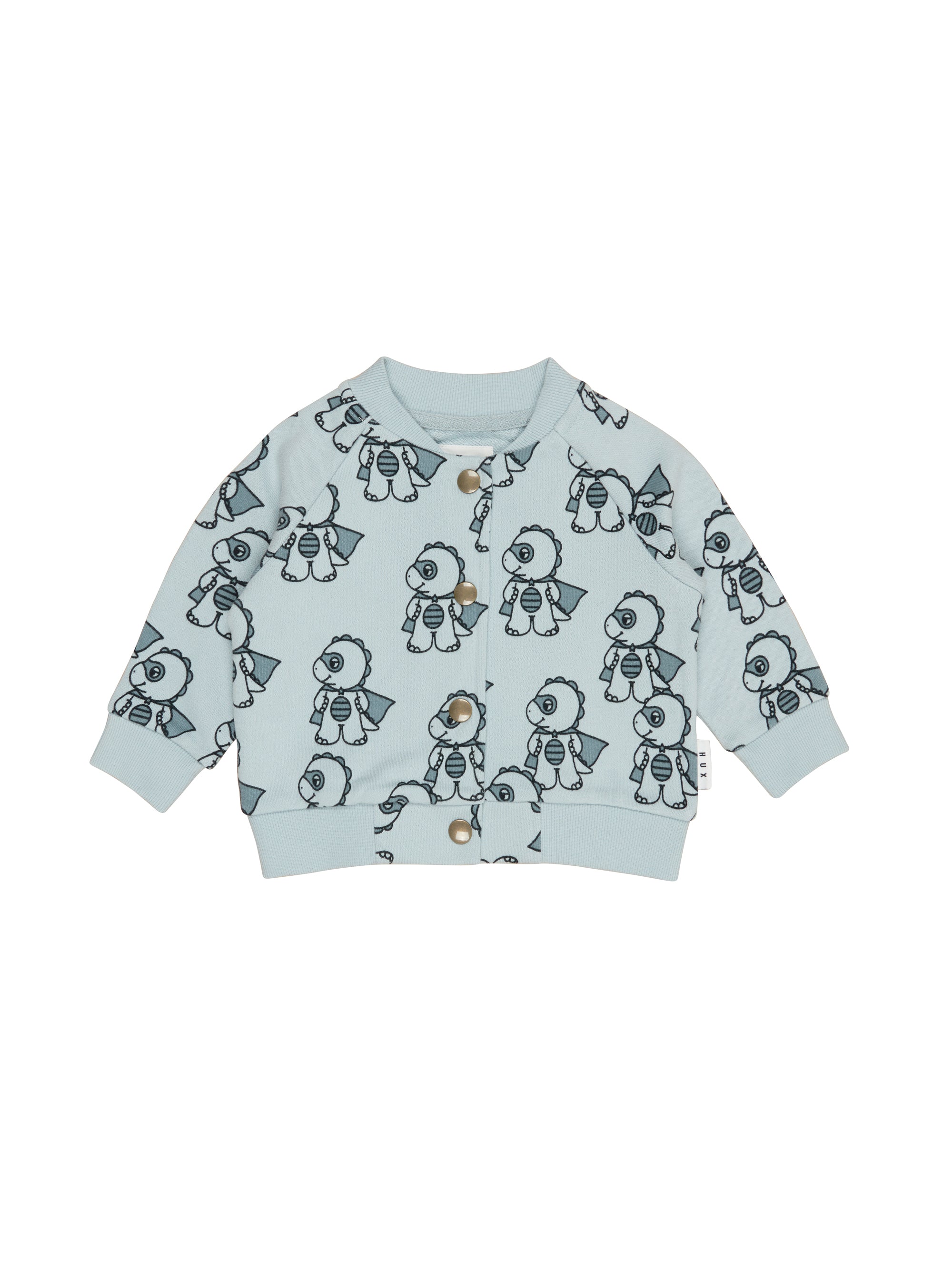 Huxbaby Dino Hero Terry Bomber Jacket Slate in Blue