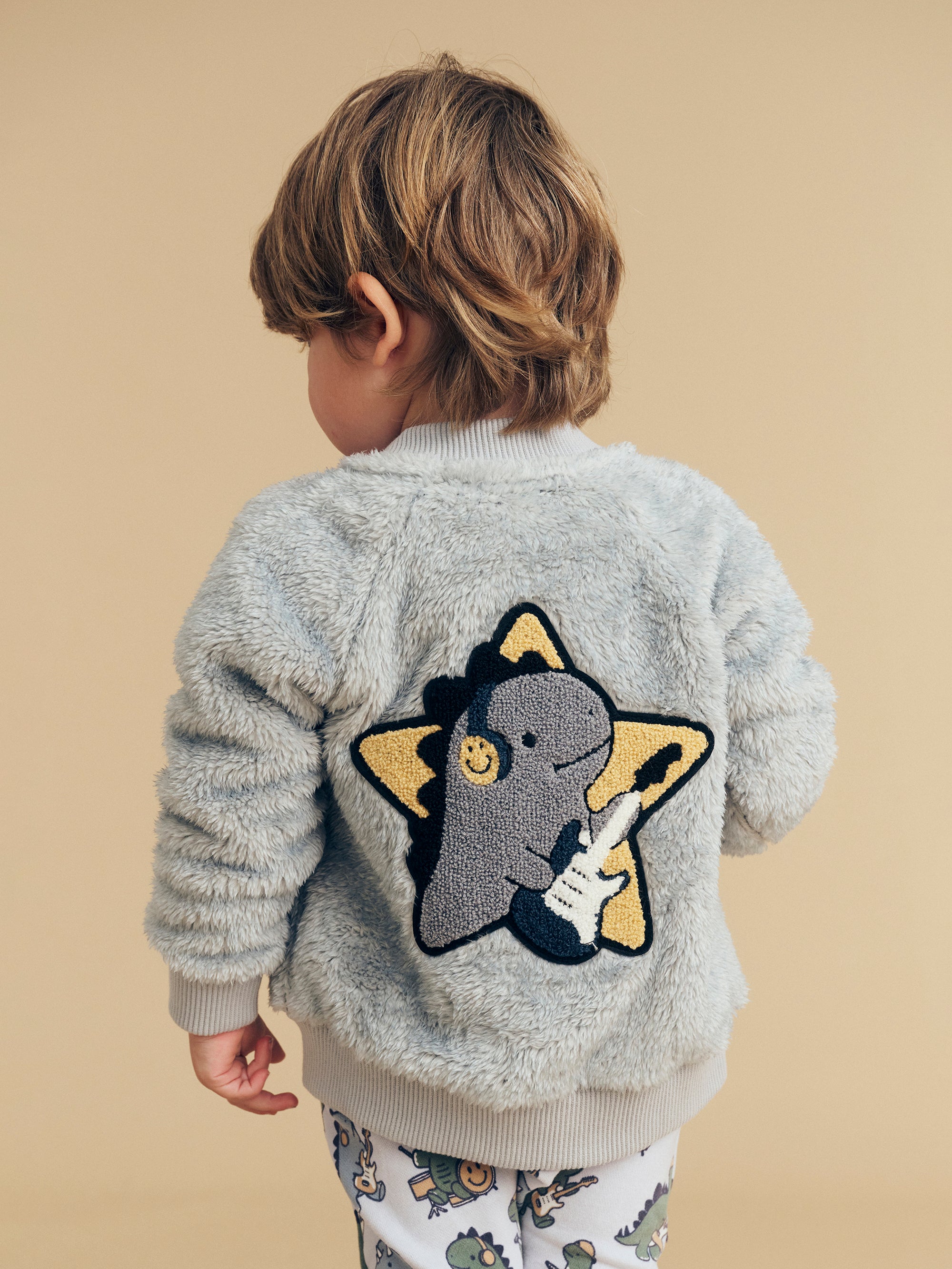 Huxbaby Dino Star Fur Jacket Dusty Blue