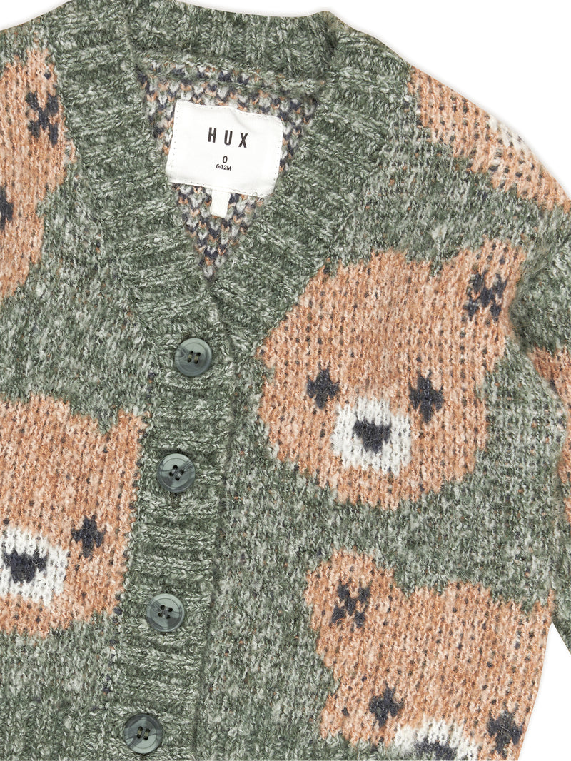 Huxbaby Light Spruce Huxbear Boxy Cardi in Green Multi