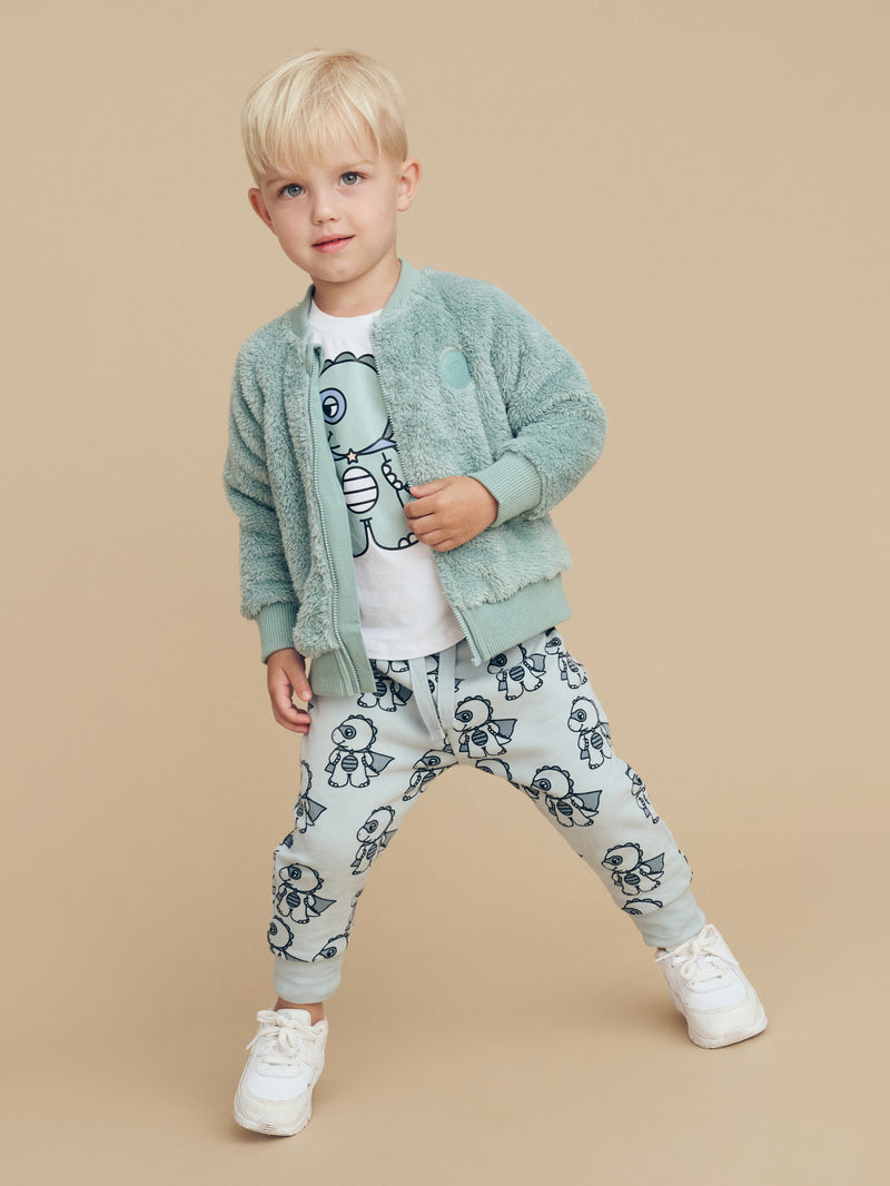 Huxbaby Dino Hero Terry Track Pant Slate in Blue