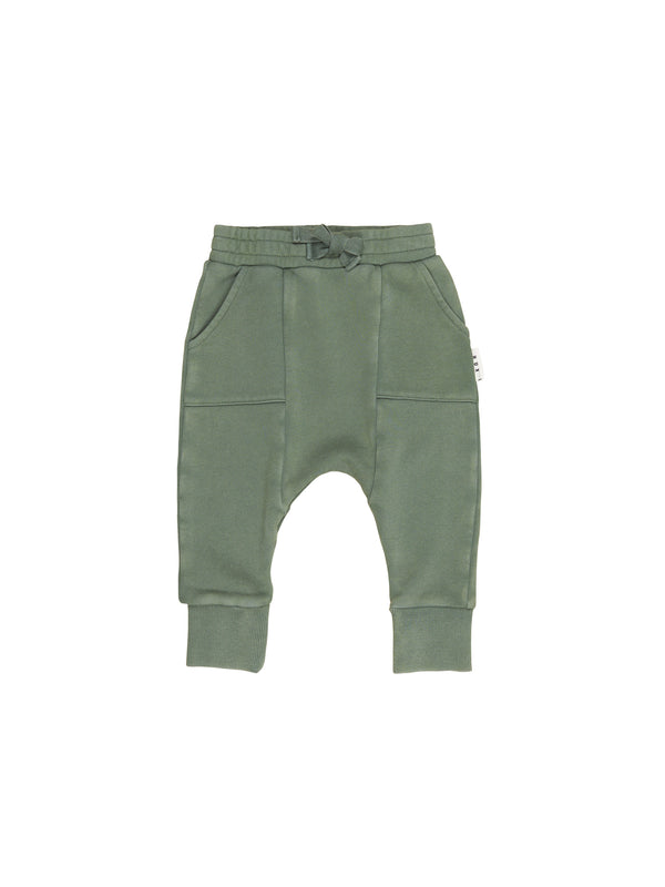 Huxbaby Vintage Green Drop Crotch Pant in Washed Green