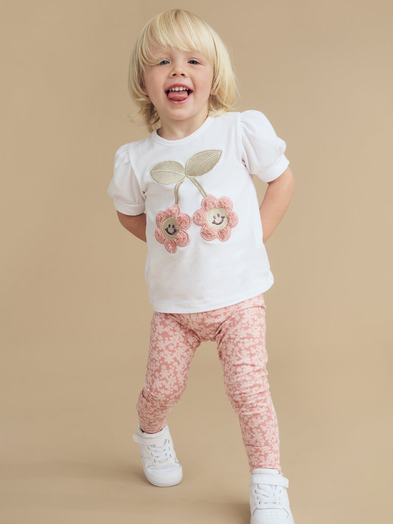 Huxbaby Smile Flower Puff T-Shirt in White