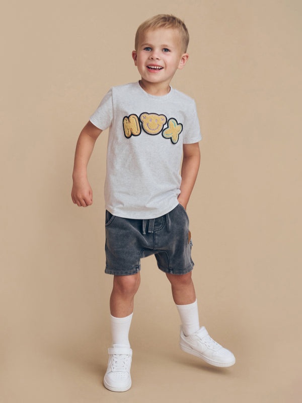 Huxbaby Hux Badge T-Shirt Light Grey Marle in Grey