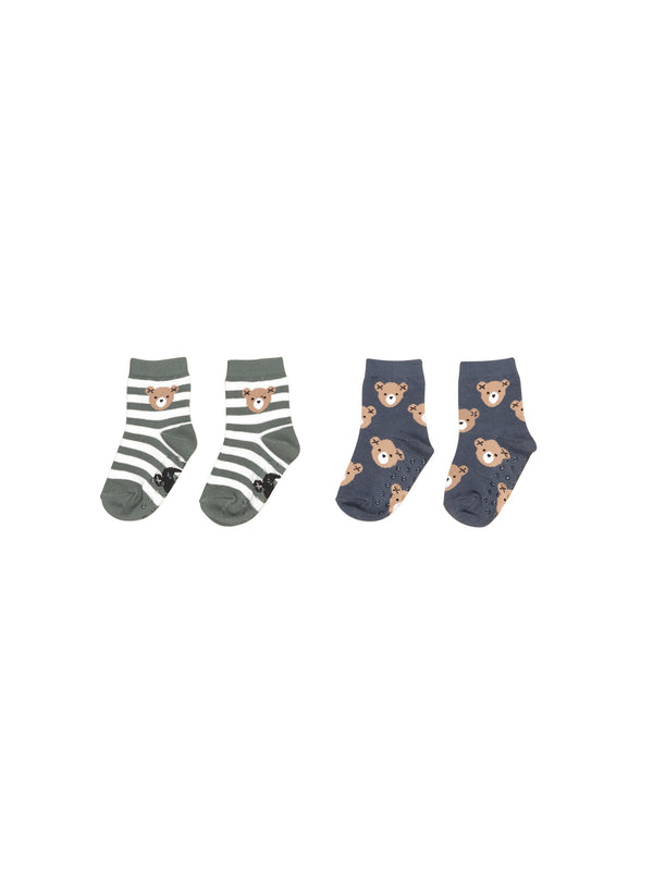 Huxbaby Hux Bear 2pk Socks in Light Spruce/Night in Grey