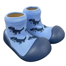ES Kids Rubber Soled Socks - Dinosaur Blue