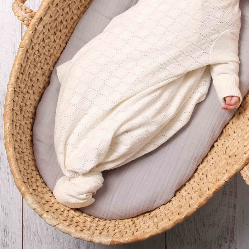 Jujo Baby pointelle lace knitted shwrap in milk