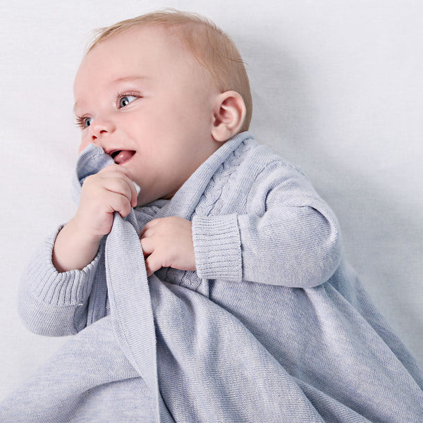 Jujo Baby cable edge knitted shwrap in blue
