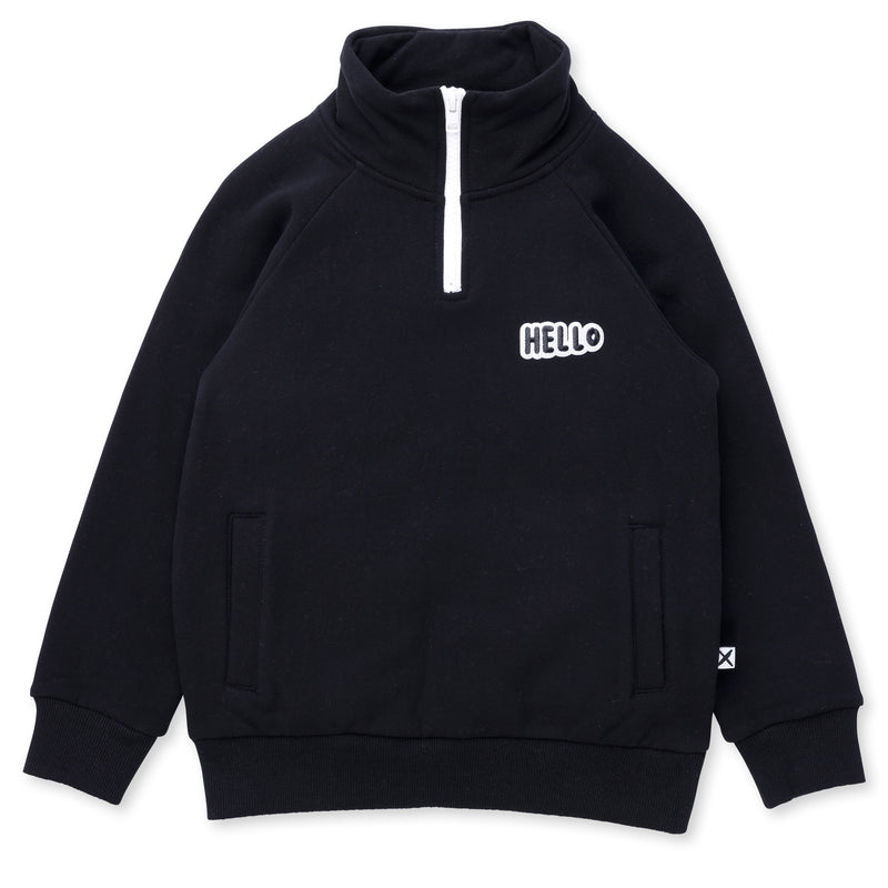 Minti Furry Half Zip Crew in Black