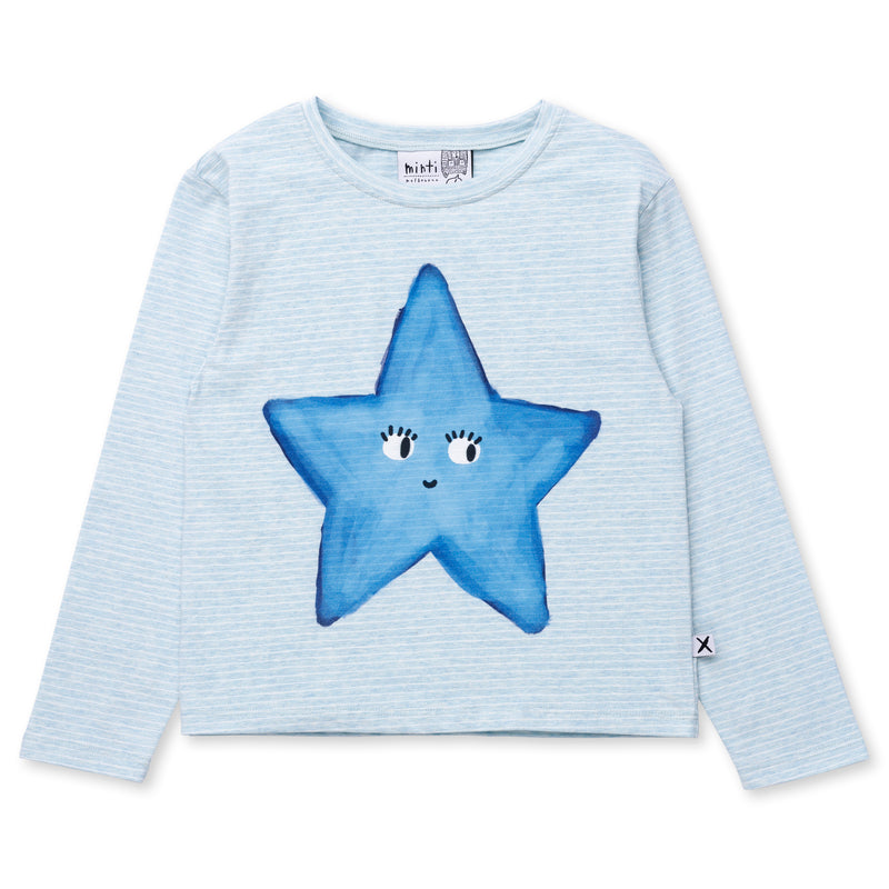 Minti Painted Star Long Sleeve Tee in Teal Marle Stripe