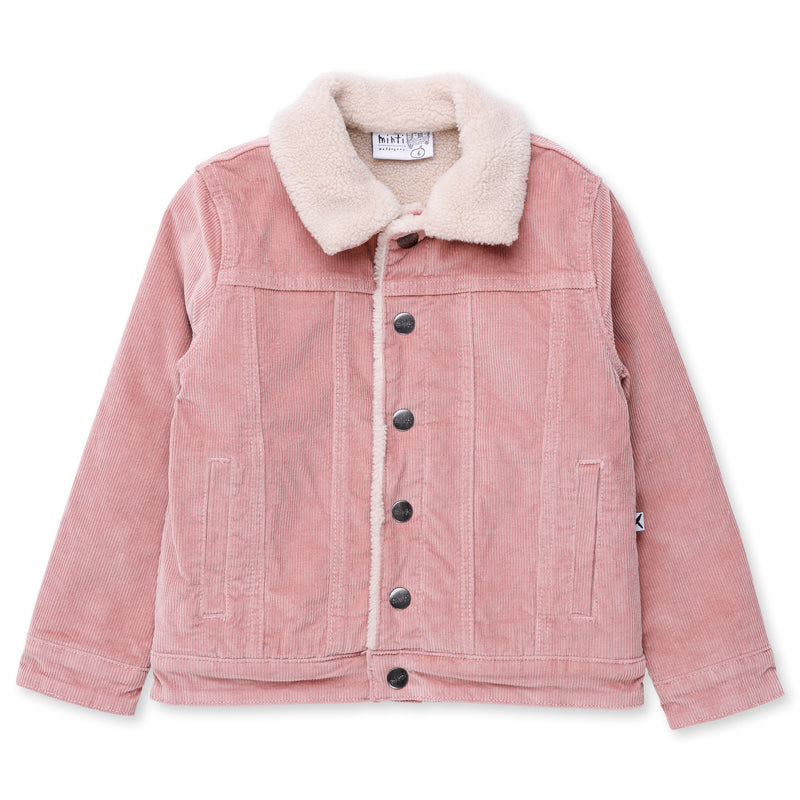 Minti Teddy Lined Cord Bomber in Muted Pink