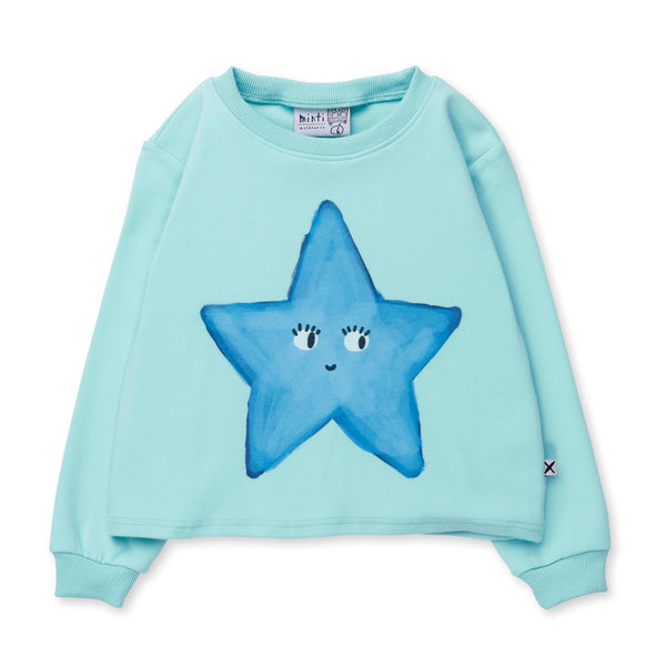 Minti Painted Star Crew in Light Turquoise