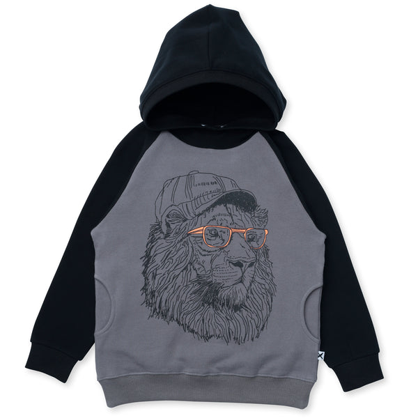 Minti Cool Lion Furry Hood in Dark Grey/Black