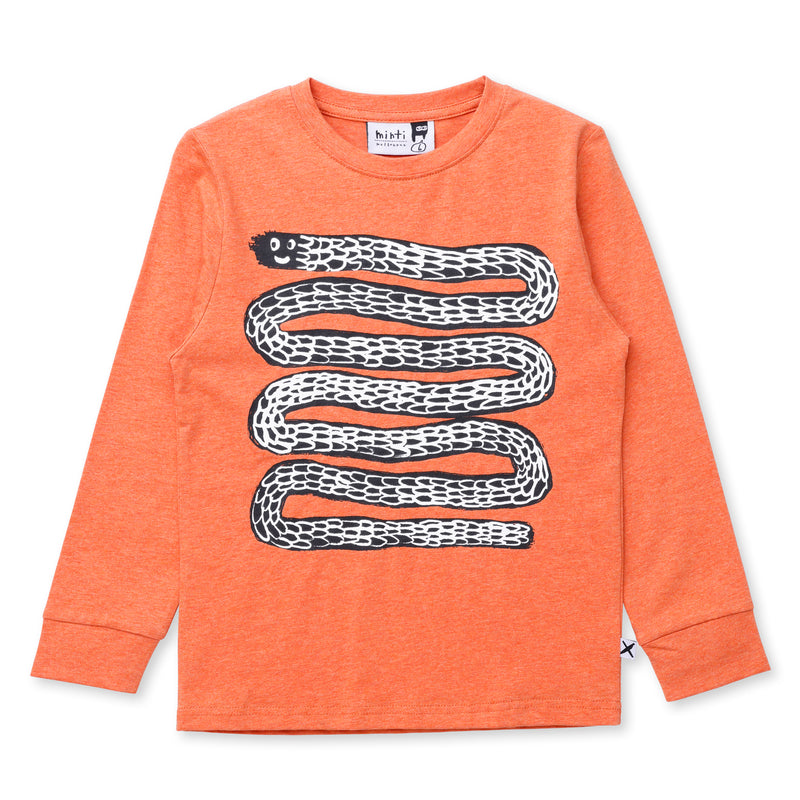 Minti Happy Snake Long Sleeve Tee Orange Marle in Orange