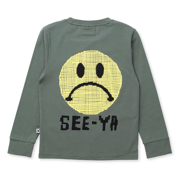 Minti Pixelled Face Long Sleeve Tee in Forest Green