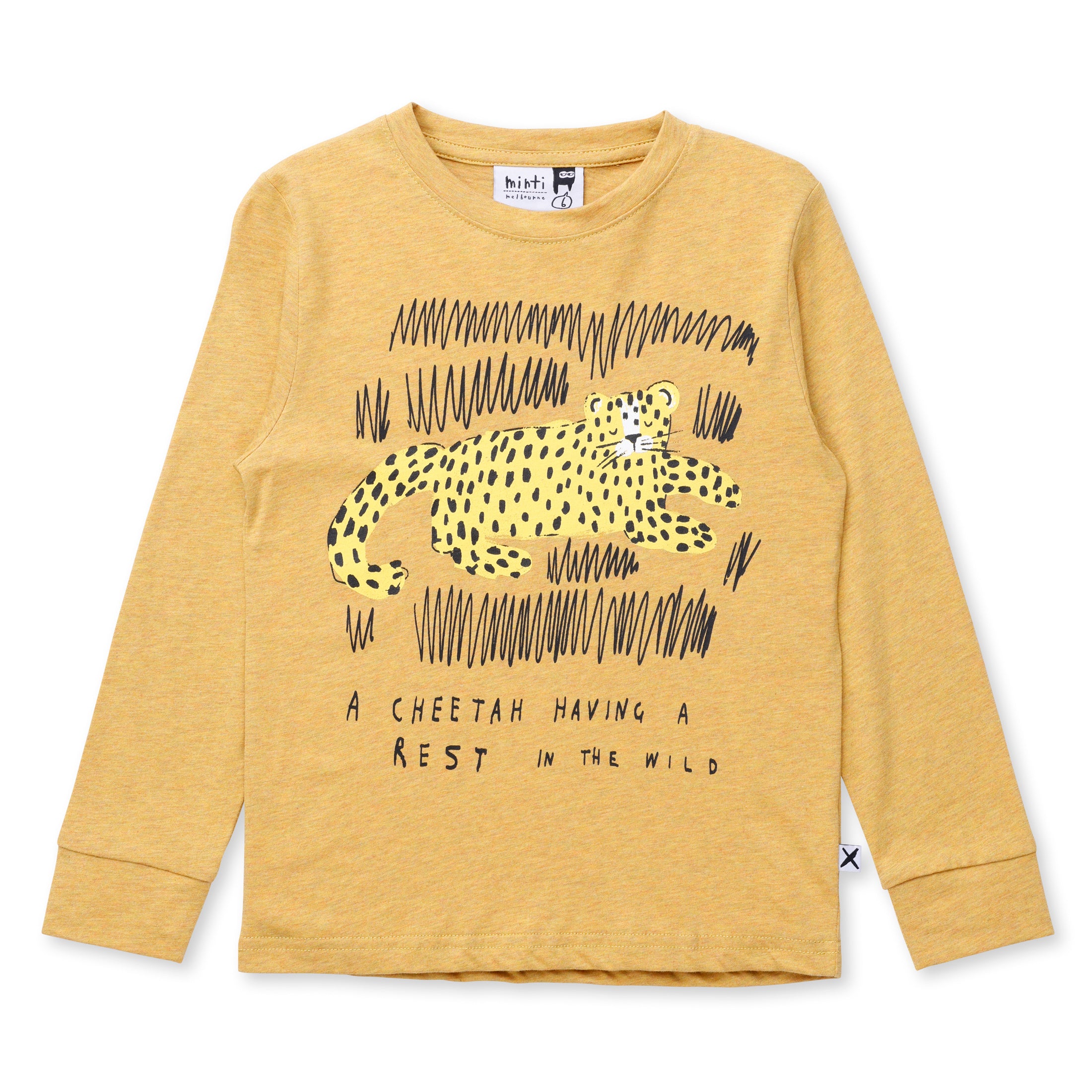 Minti Relaxing Cheetah Long Sleeve Tee Mustard Marle in Yellow