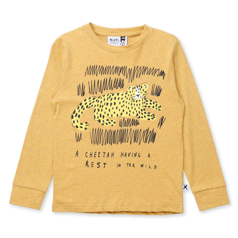 Minti Relaxing Cheetah Long Sleeve Tee Mustard Marle in Yellow