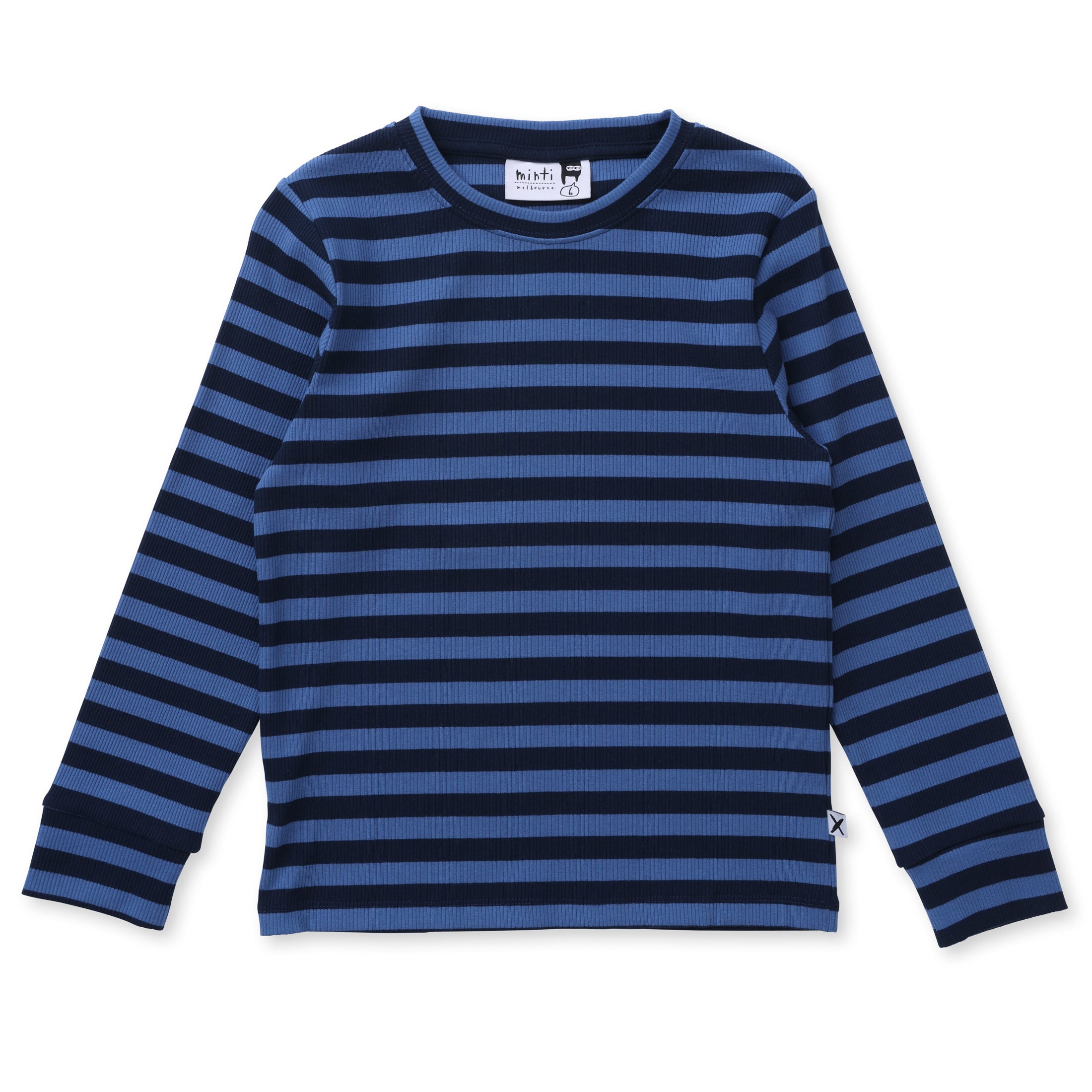 Minti Deluxe Rib Long Sleeve Tee Navy Blue Stripe in Blue