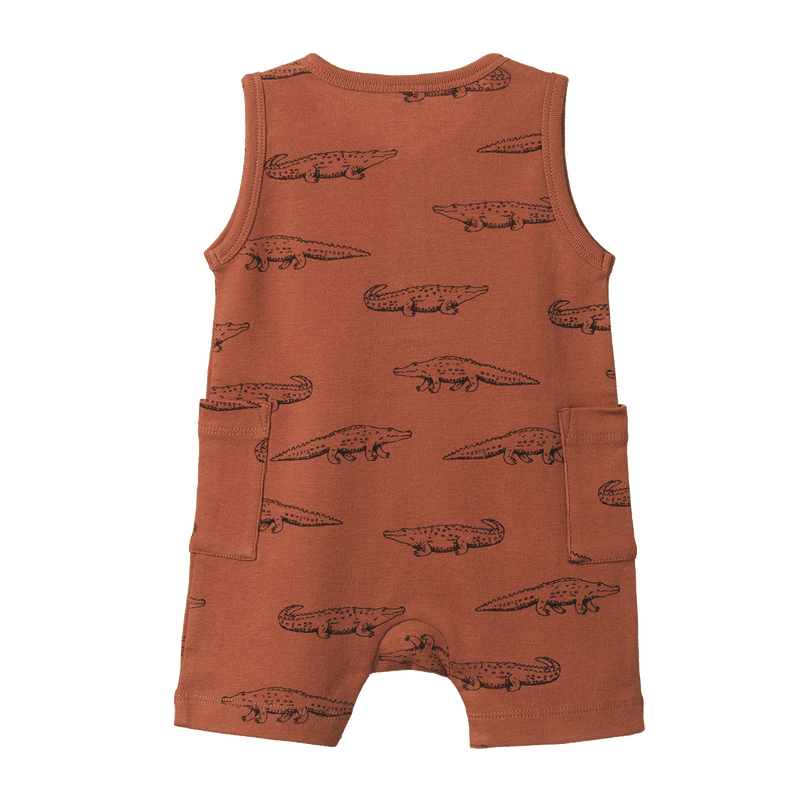 Nature Baby Camper Suit Crocodile Print in Brown Multi