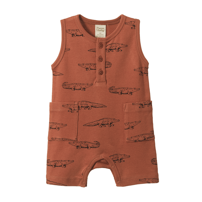 Nature Baby Camper Suit Crocodile Print in Brown Multi