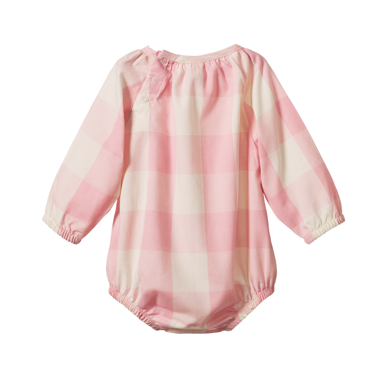 Nature Baby Meadow Bodysuit Gingham Summer Rose Check in Pink Multi