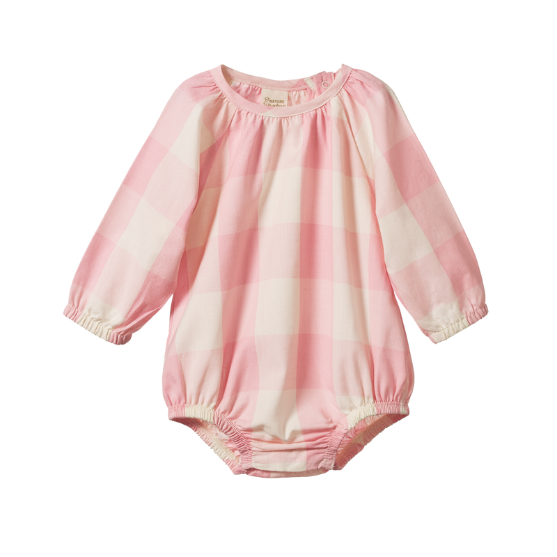 Nature Baby Meadow Bodysuit Gingham Summer Rose Check in Pink Multi