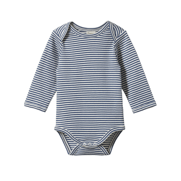 Nature Baby vintage indigo stripe long sleeve bodysuit