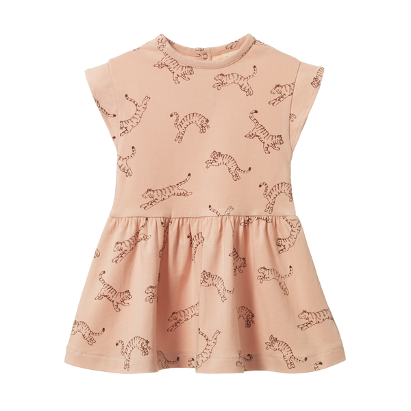 Nature Baby Twirl Dress Leaping Tigers Rose Dusk Print in Multi