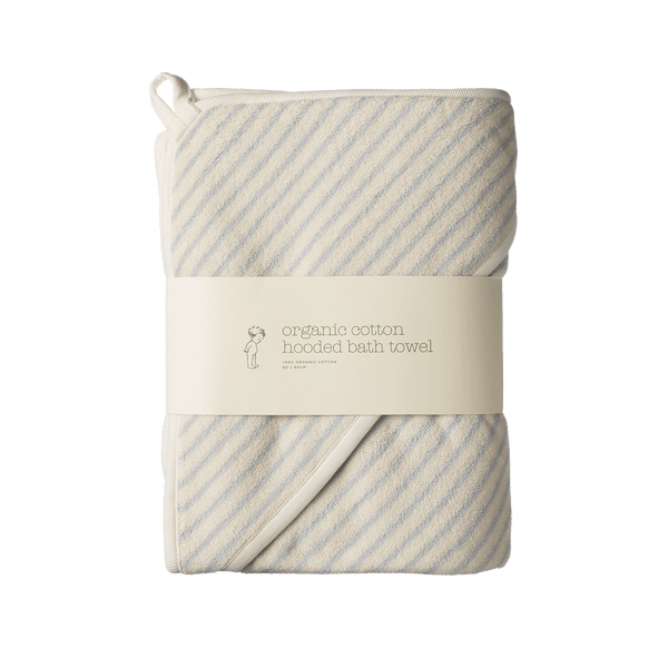 Nature Baby Organic Cotton Hooded Bath Towel Aqua Sailor Stripe in Multi